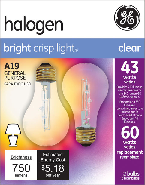 (image for) Bulb 43w Clear Halogen 2/Pk