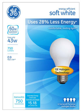 (image for) Bulb Halogen 43w Soft Wht 4pk