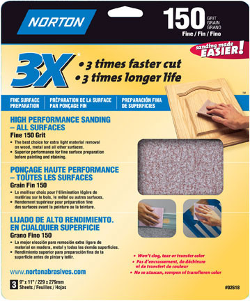 (image for) Sandpaper 3x 150gr 9x11" 3/Pk