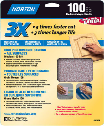 (image for) Sandpaper 3x 100gr 9x11" 3/Pk