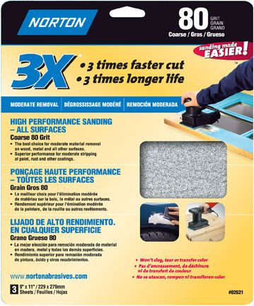 (image for) Sandpaper 3x 80gr 9x11" 3/Pk