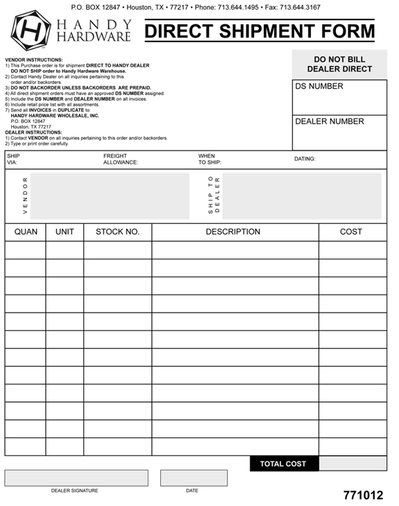 (image for) Store Supplies: Order Forms