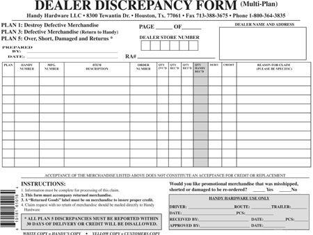 (image for) Forms Dealer Discrepancy 25/Pk
